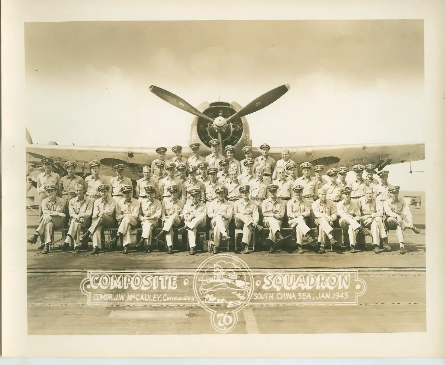 Officers and Men of Composite Squadron 76 (VC-76), USS Petrof Bay (CVE-80), South China Sea, January 1945