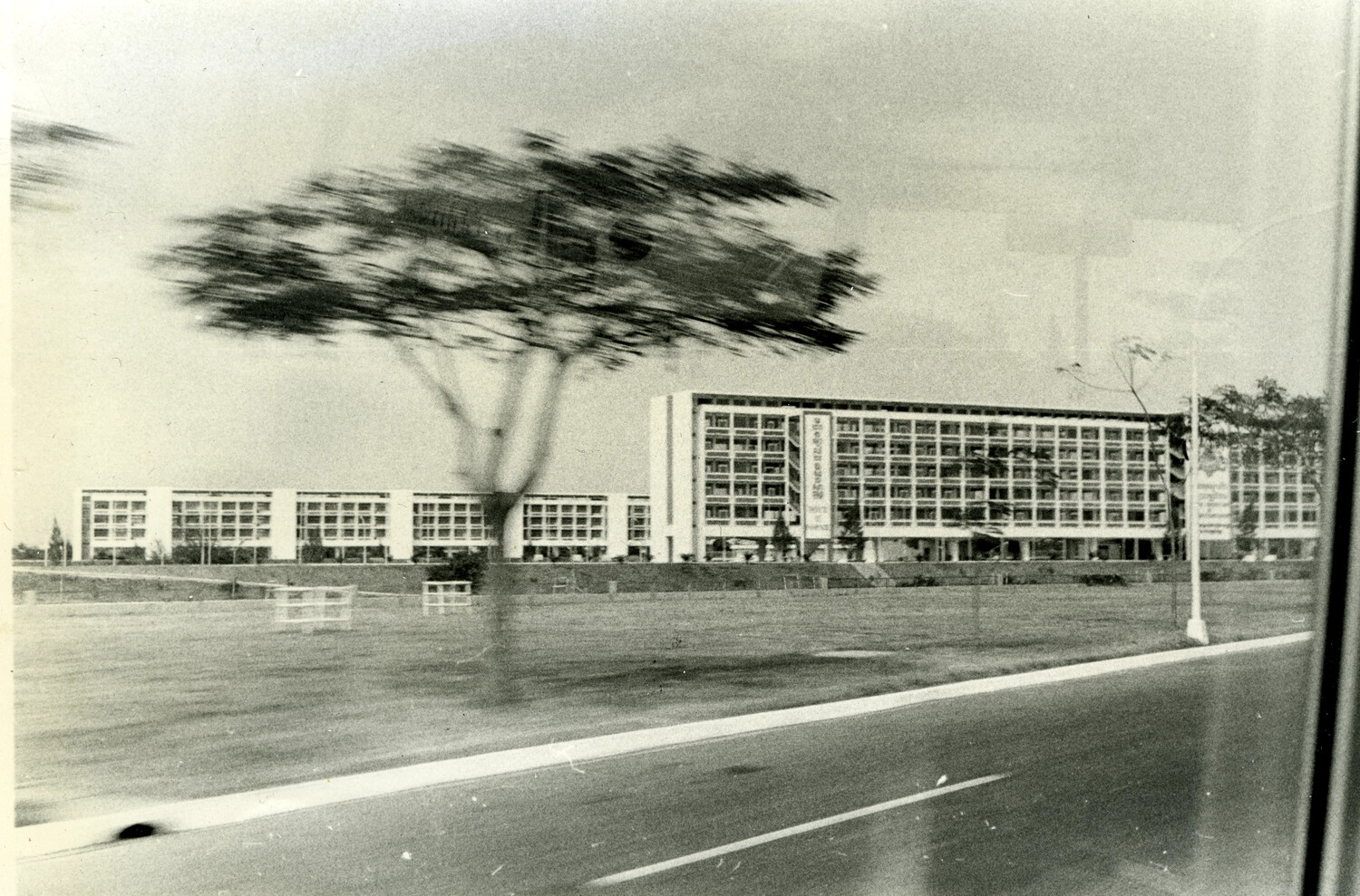 Large Institutional Building with Khmer Signage, Phnom Penh, Cambodia, c. 1960s