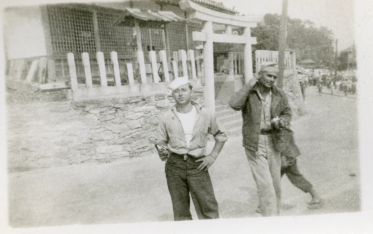 U.S. Servicemen at Shinto Shrine Torii Gate, Occupied Japan