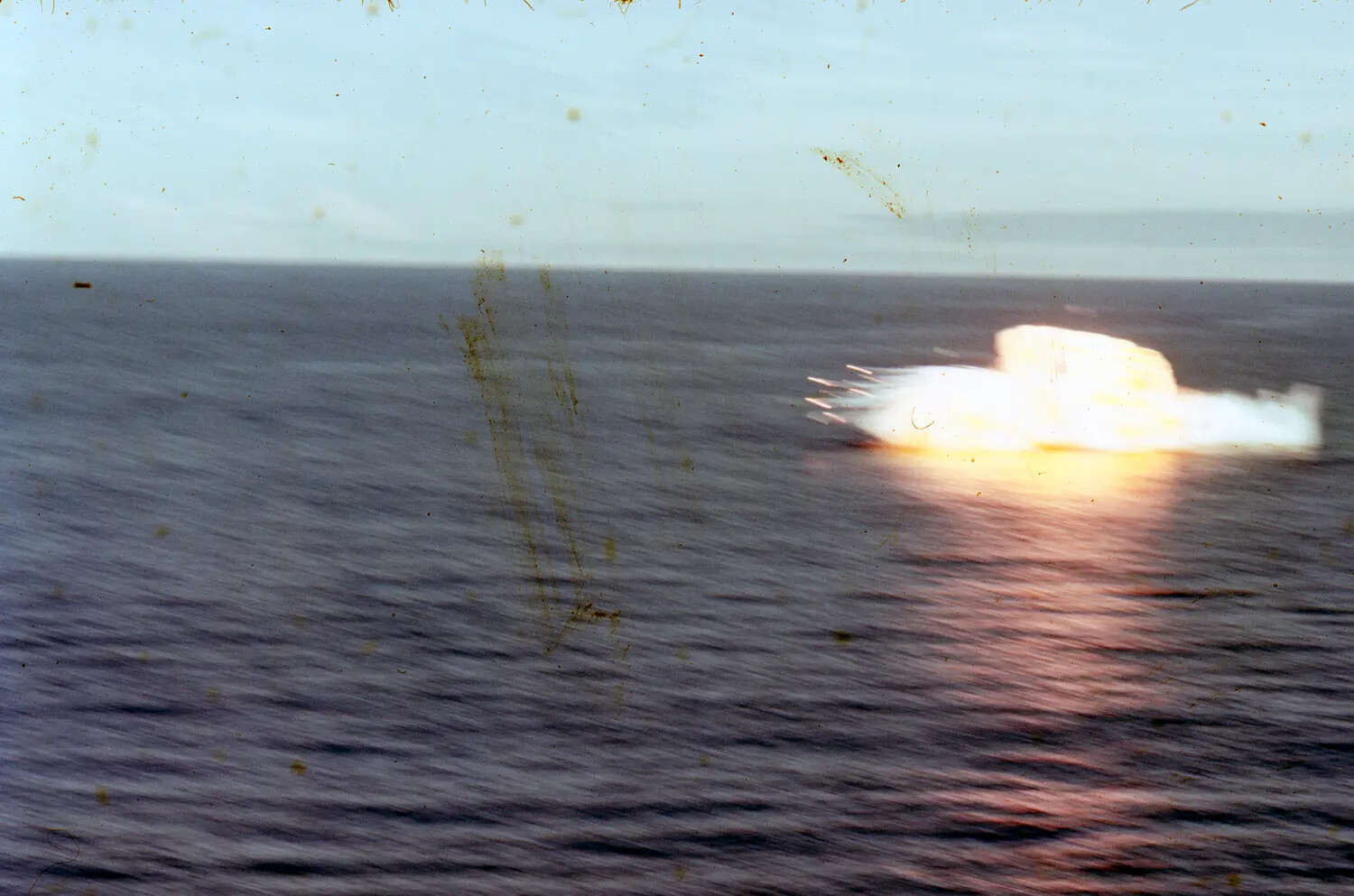 Fireball Explosion on Ocean Surface During Fleet Exercise, Vietnam War Era