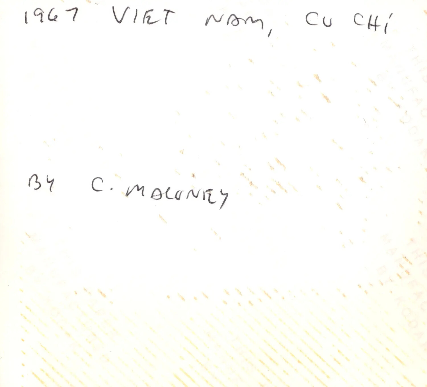Handwritten Caption Card: '1967 Viet Nam, Cu Chi' by C. Moloney