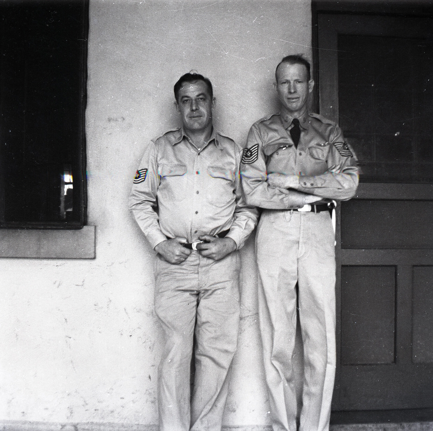 Two Senior Non-Commissioned Officers Posed Outdoors, Mid-20th Century