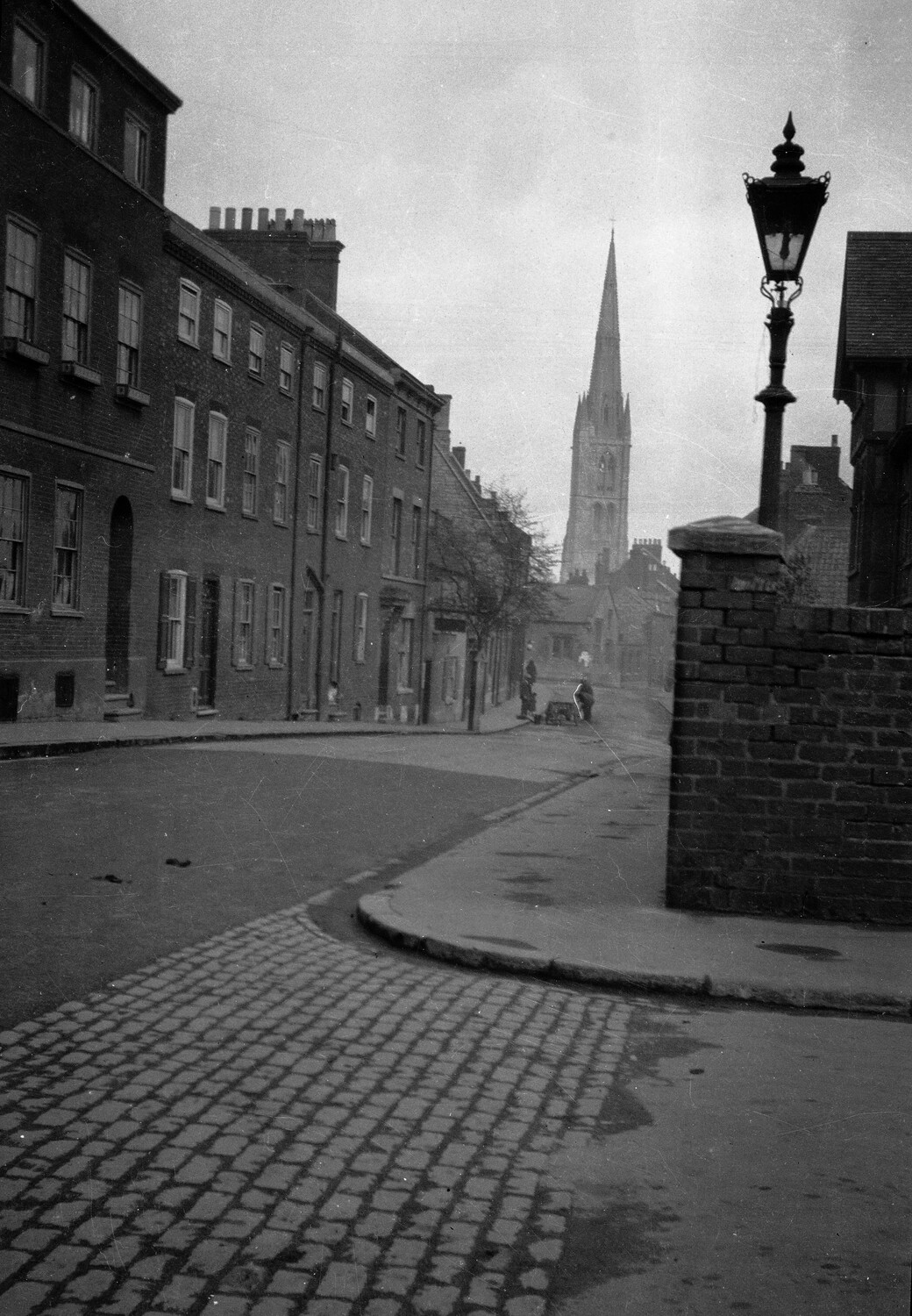 English Town Street with Church Spire, WWI-Era Negative, Scott Field/England Collection