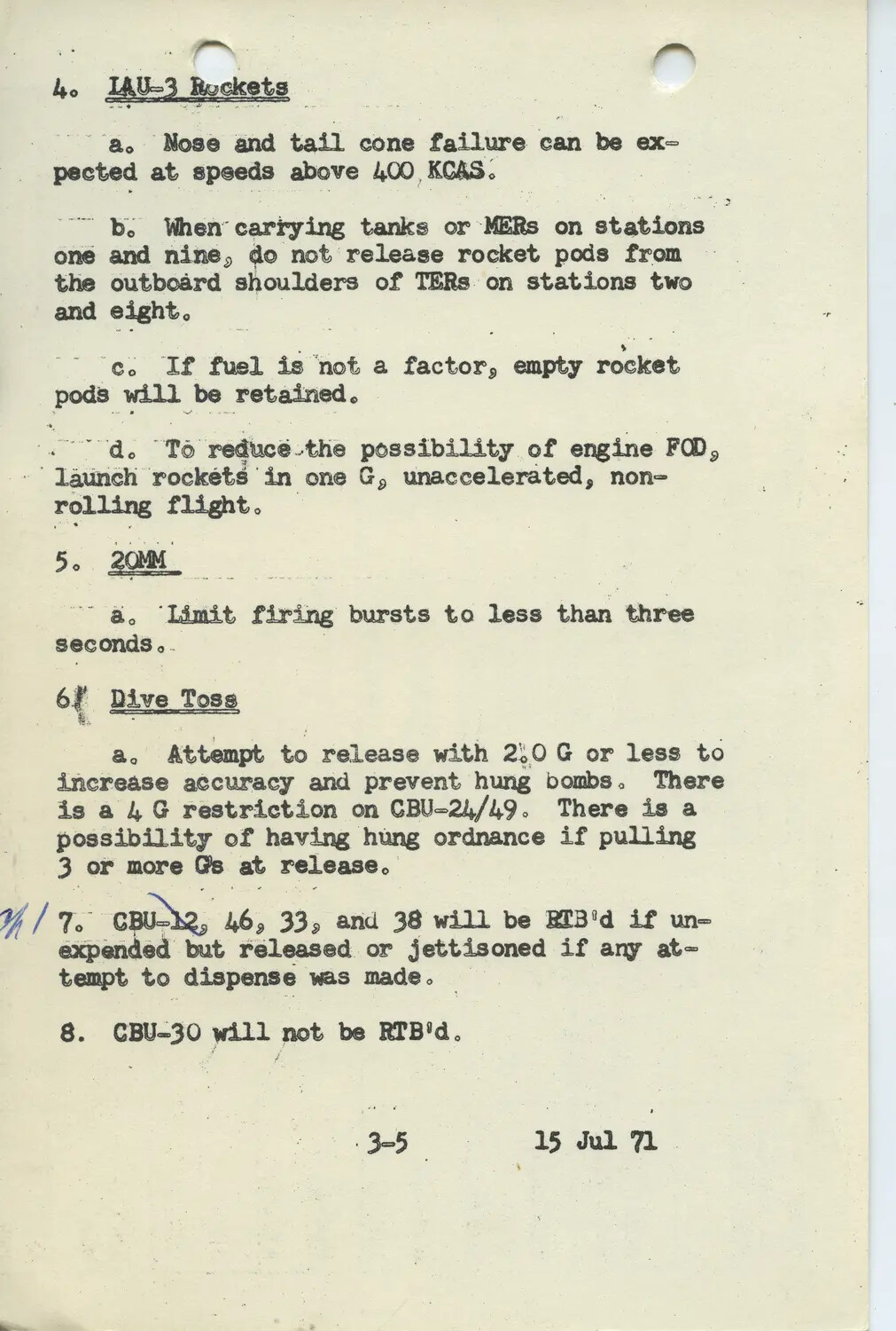 F-4 Phantom II Weapons Employment Manual Page, Ordnance Procedures, 15 July 1971
