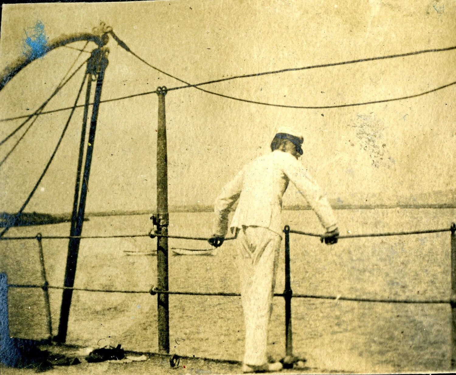 Sailor at the Ship's Rail Watching the Shore, USS Columbia, c. 1898-1908