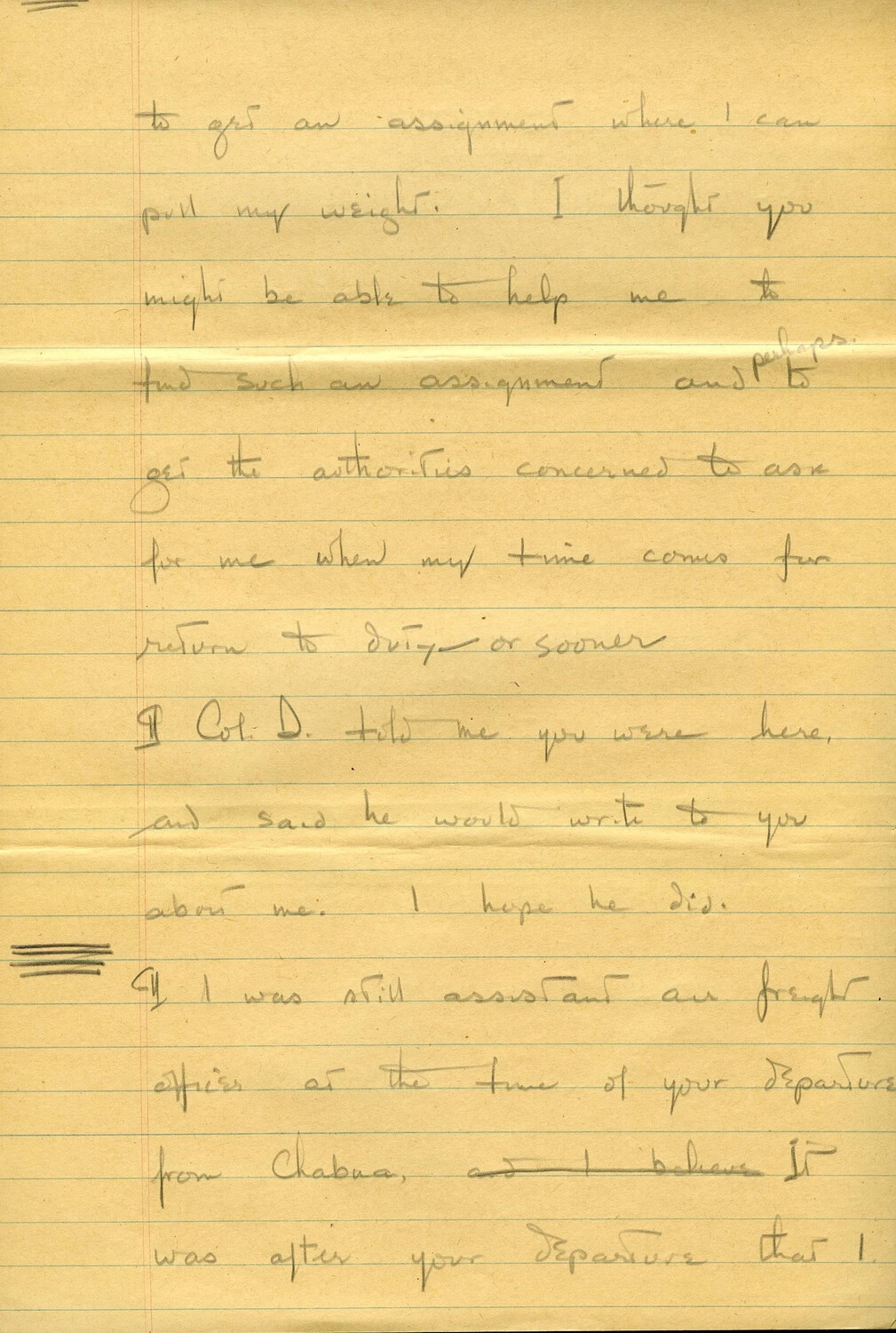 Handwritten Draft Letter, Page 2 – Assistant Air Freight Officer at Chabua Air Base (Hump Airlift, CBI Theater)
