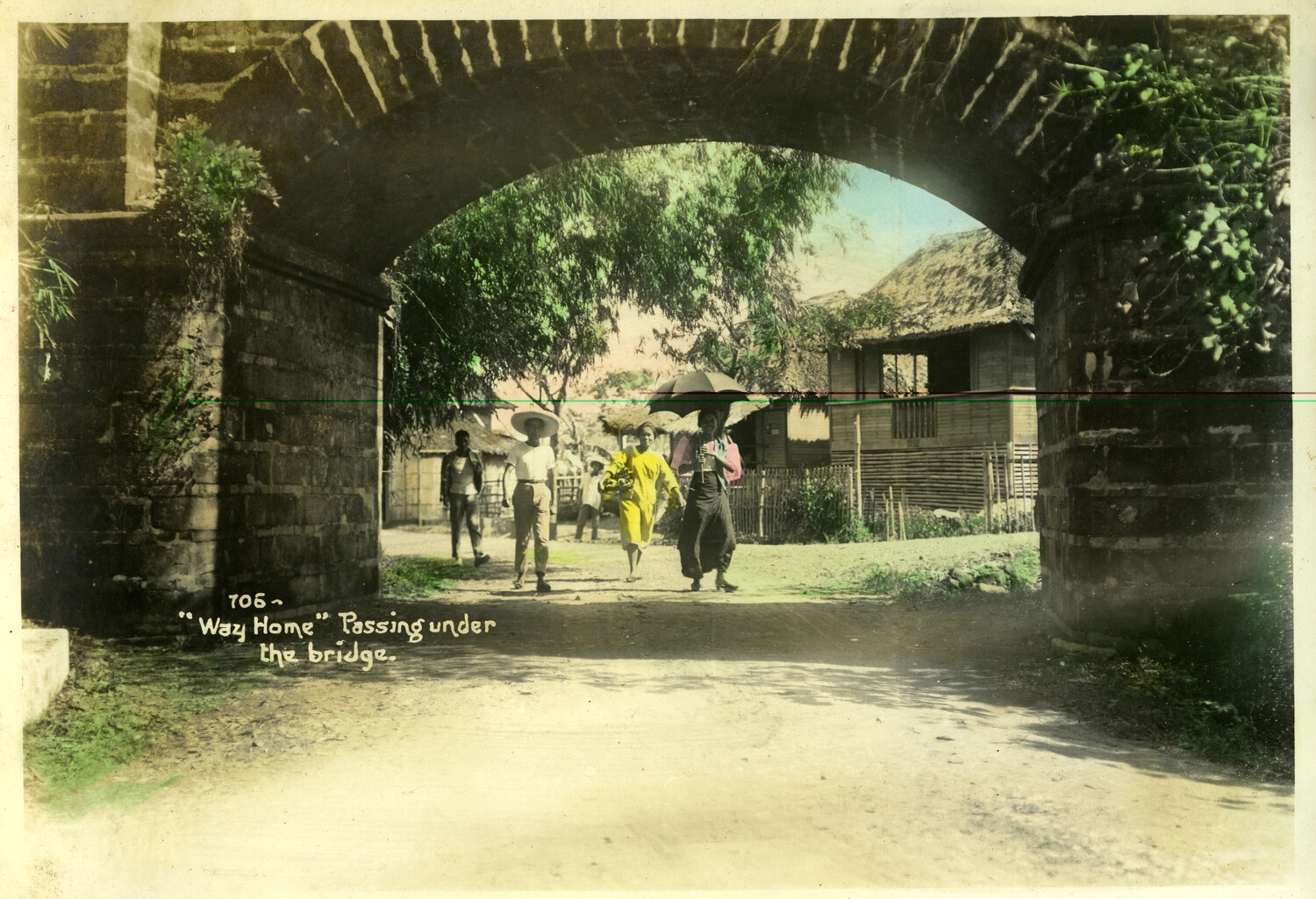 Hand-Tinted Postcard Photograph No. 706, "'Way Home' Passing Under the Bridge," Philippines
