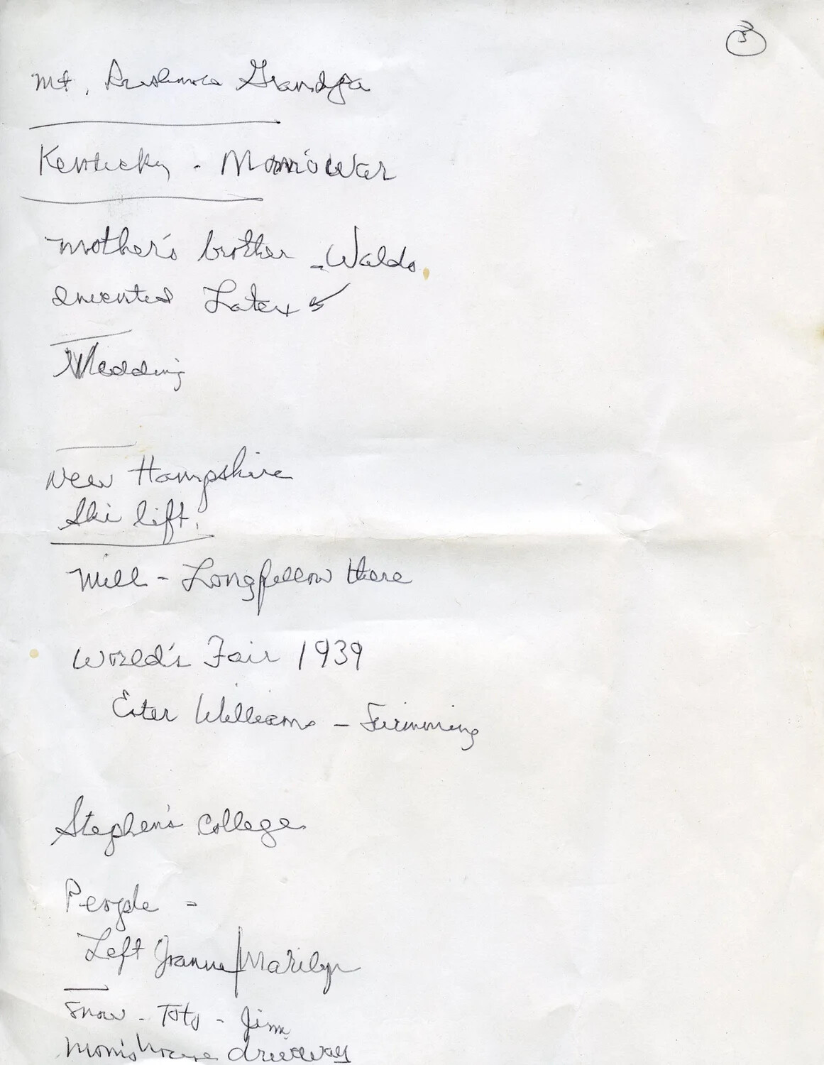 Handwritten Album Index Page, Norman Baget Photo Collection