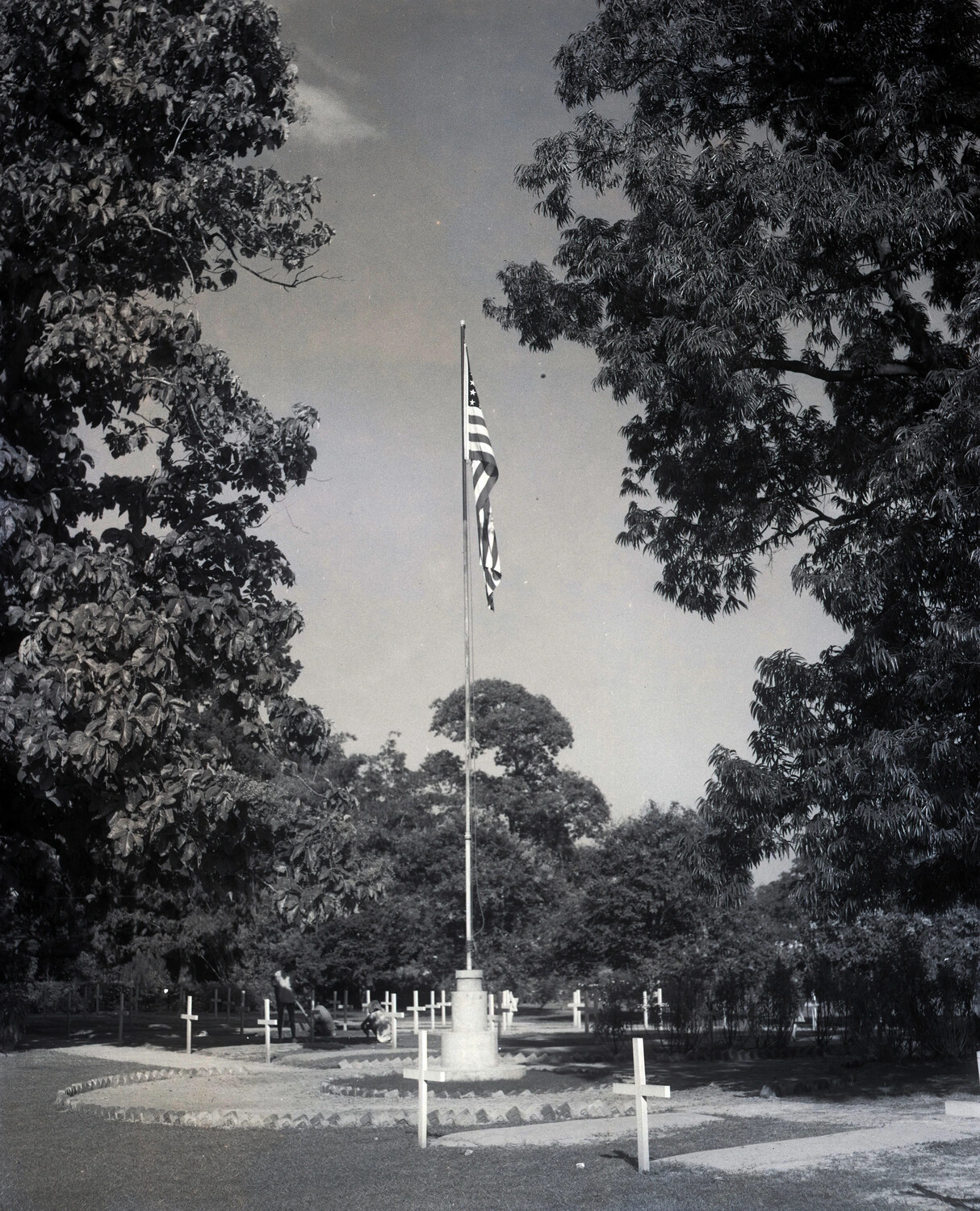 American Military Cemetery with Flagpole, China-Burma-India Theater, WWII