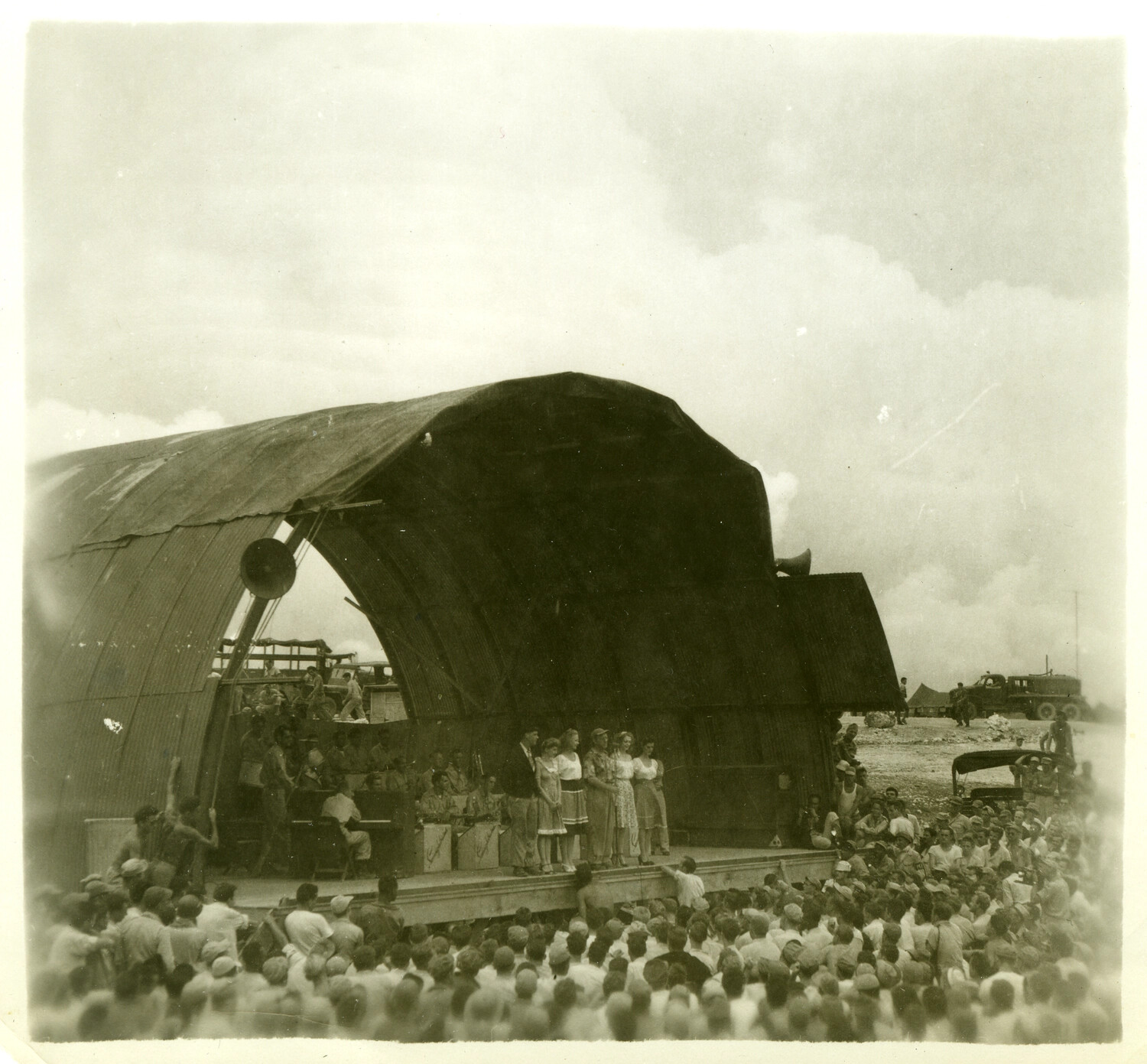 USO-Style Stage Show for Massed Troops at Pacific Base, WWII