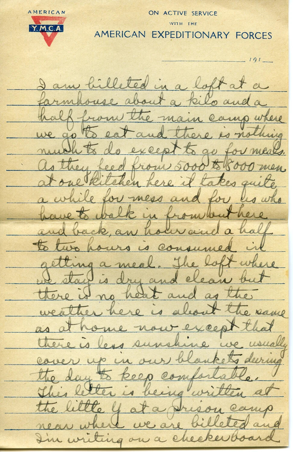 Handwritten WWI Letter on American Y.M.C.A. AEF Stationery, Page D, from Pvt. Willis W. Wagener
