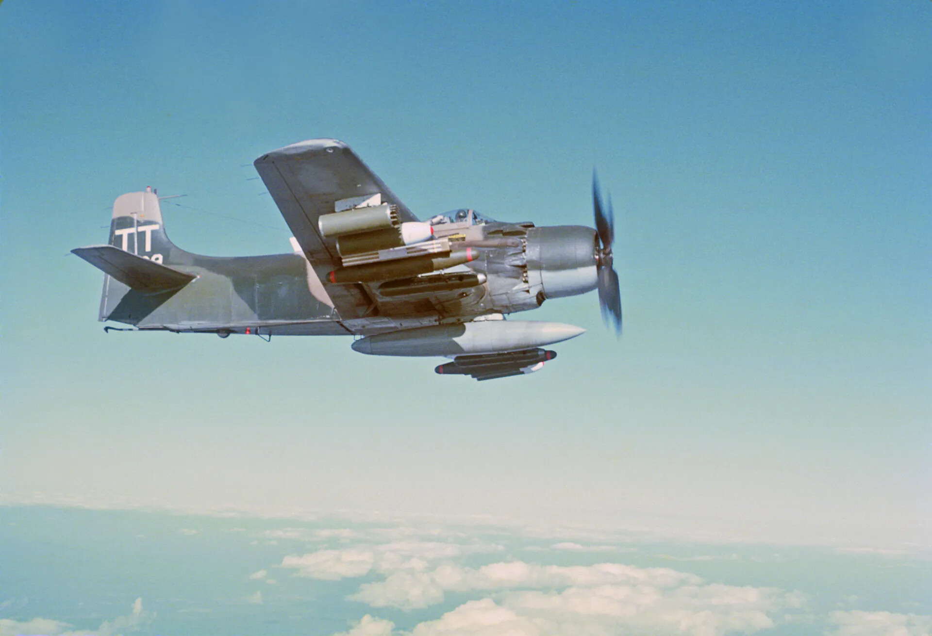 A-1 Skyraider 'TT' Banking with Full Ordnance Load, Vietnam War Era