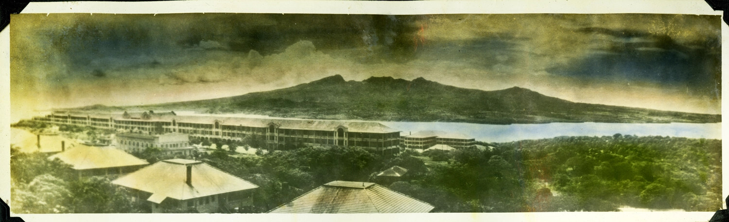 Panoramic View of Barracks Complex with Lake and Mountains, U.S. Army Post, Manila Area, Philippines