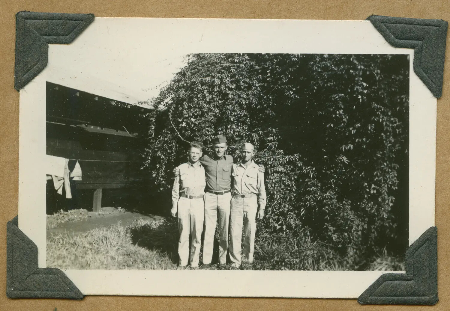 Three Servicemen Posing Informally, Hawaii, WWII Era