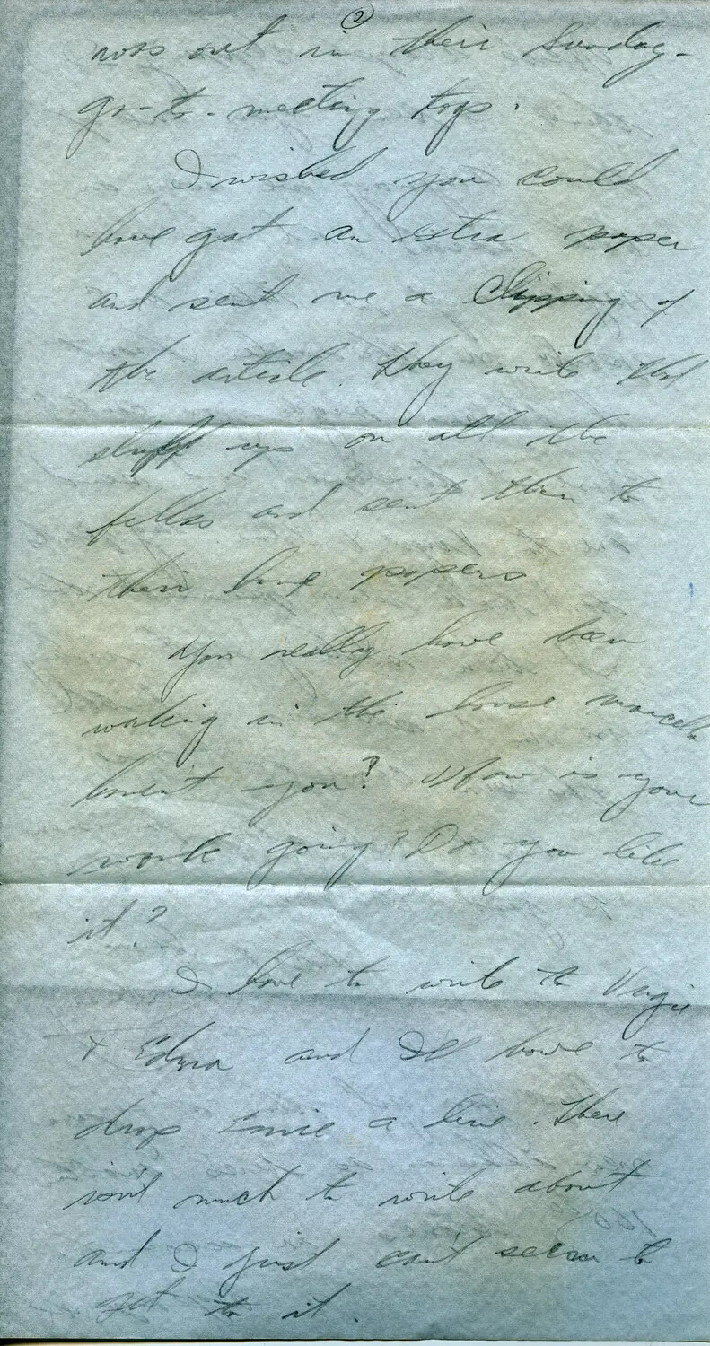 Handwritten Letter Page Referencing Hometown Newspaper Clippings - WWII Margaroli Correspondence