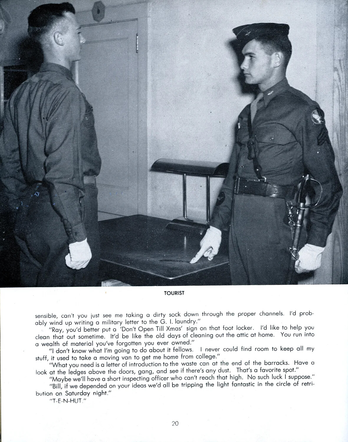 'Tourist' - Cadet Inspection Scene with Cadet Officer and Trainee, AAF Pre-Flight Training Booklet, Page 20