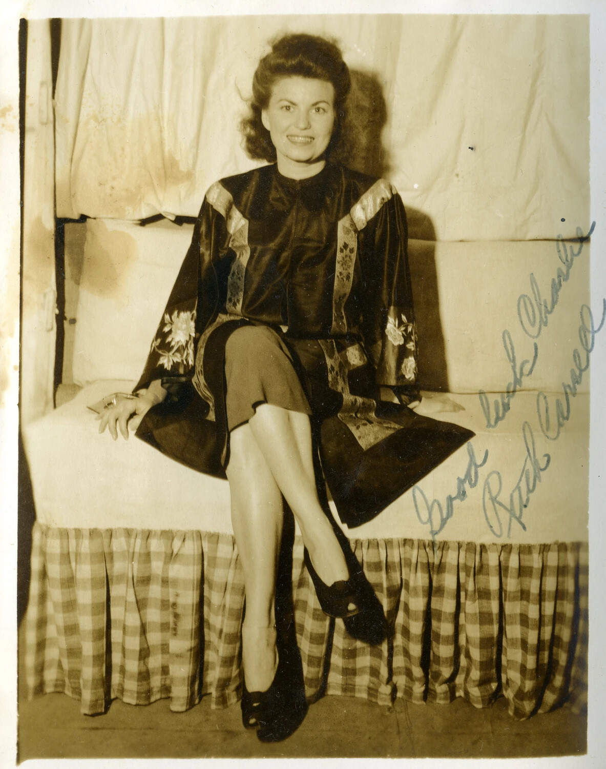 Autographed Photograph of a Woman in an Embroidered Silk Robe, Souvenir of a Visitor at Myitkyina, Burma, WWII China-Burma-India Theater