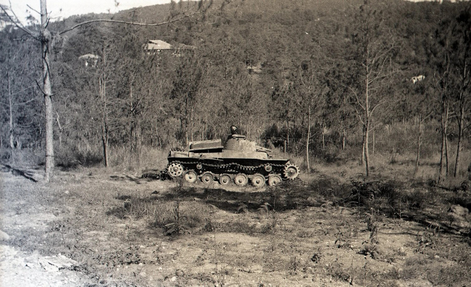 Abandoned Japanese Type 97 Chi-Ha Tank in Landscape Setting, Luzon, Philippines, WWII