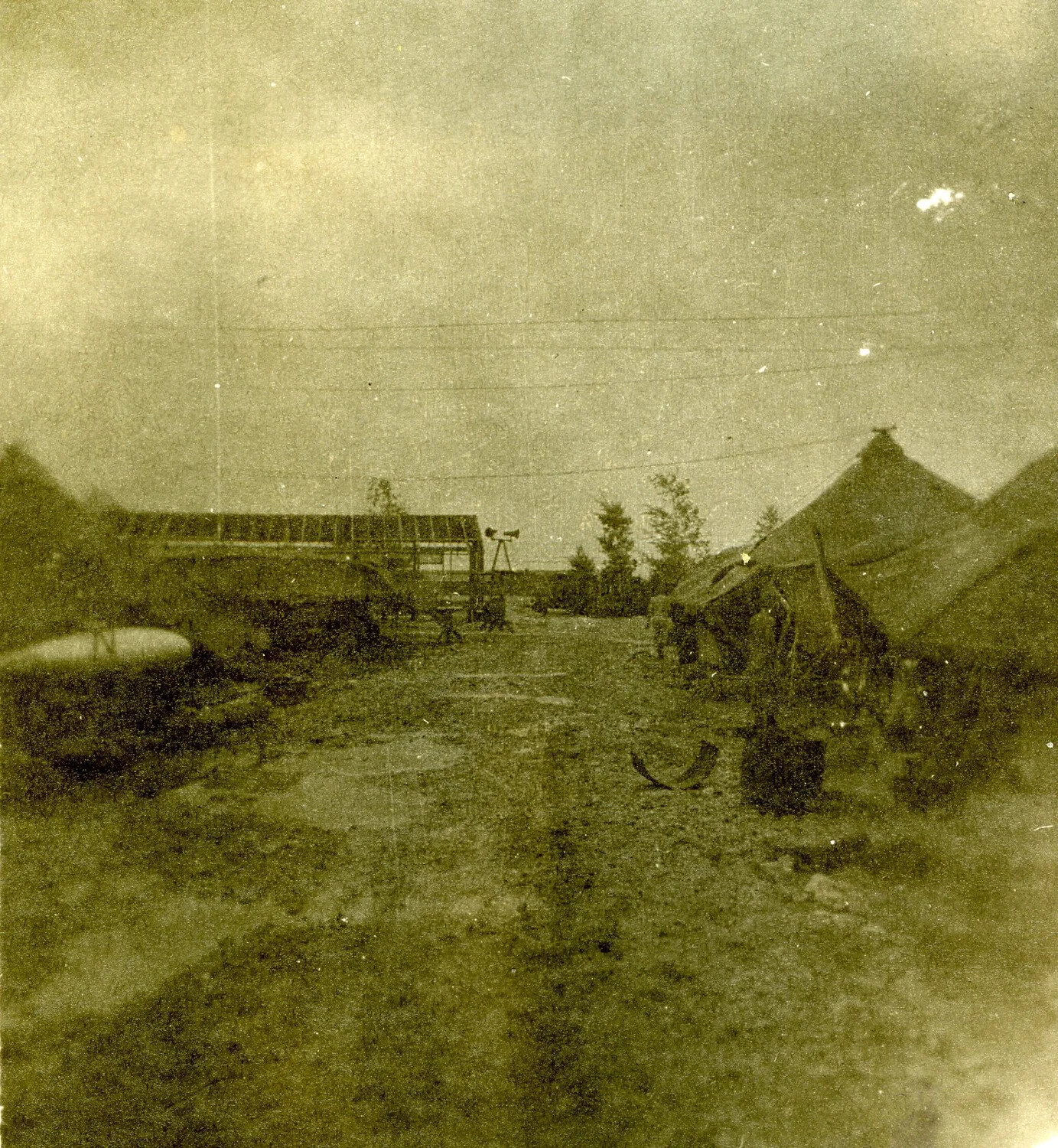 Camp Street with Tents and Open-Sided Shelter, Ie Shima, 345th Bomber Group, WWII