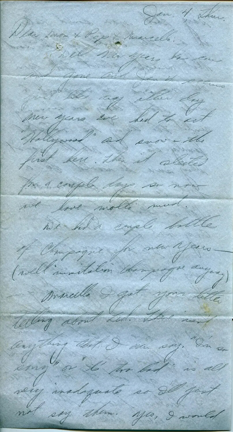 Handwritten Letter, 'Jan. 4, Thur.,' from WWII B-24 Belly Gunner Margaroli to Family