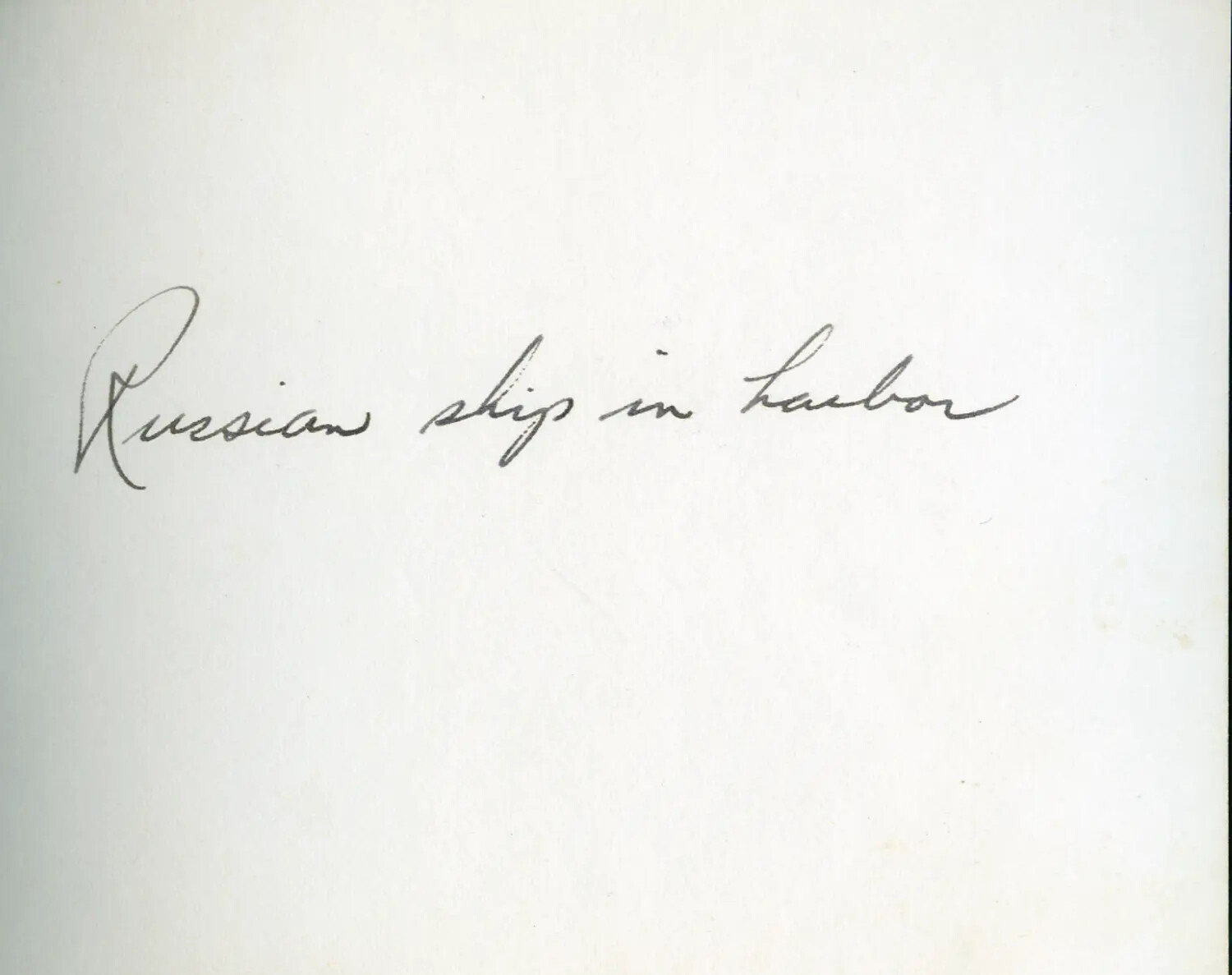 Handwritten Caption Card, 'Russian Ships in Harbor' — USS Petrof Bay (CVE-80) Album