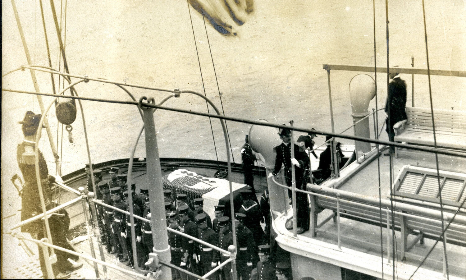 Marine Honor Guard and Ceremonial Deck Formation Aboard USS Columbia (C-12), c. 1904-1905