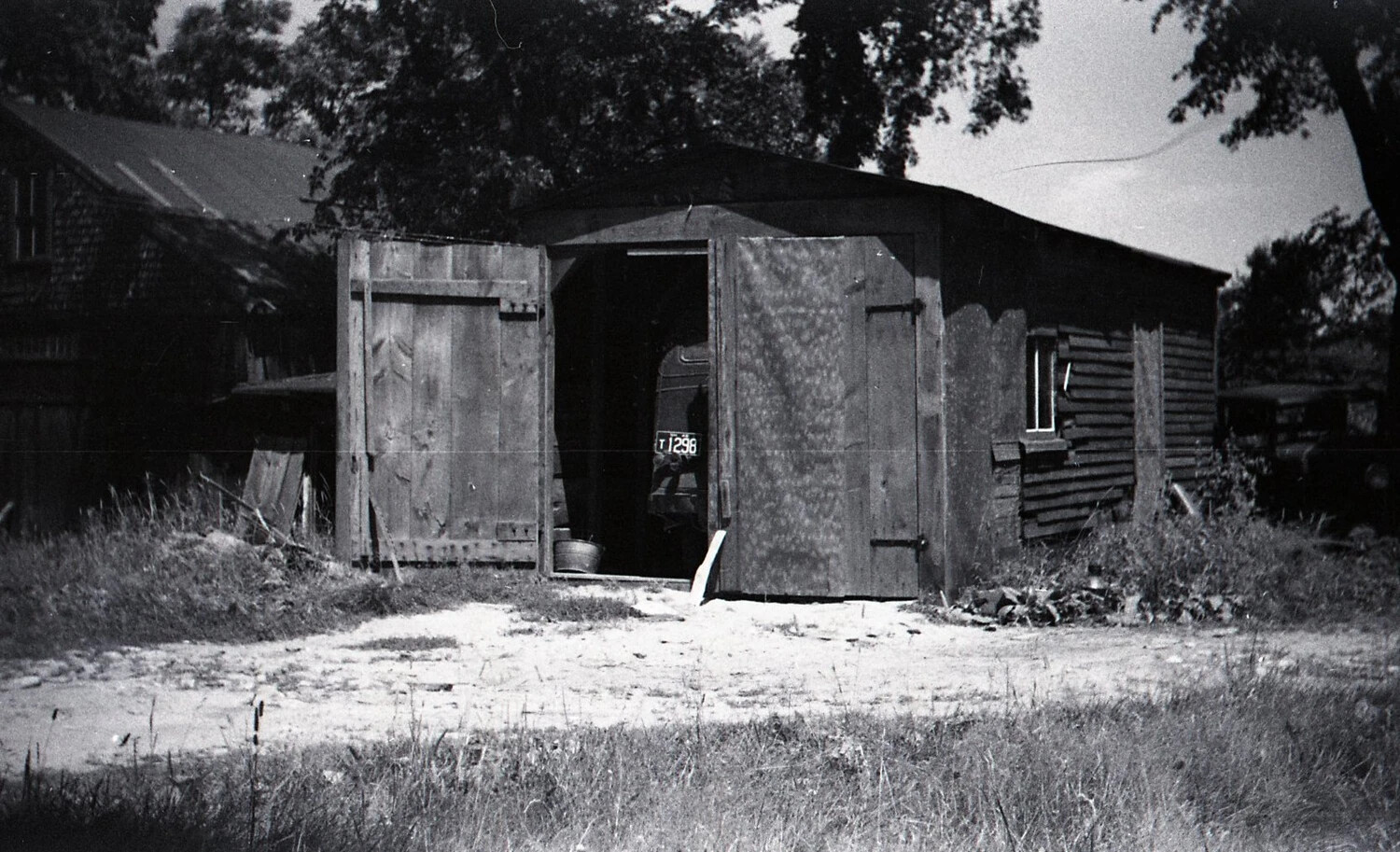 Farm Shed with Parked Automobile, Nashua, New Hampshire, September 1938
