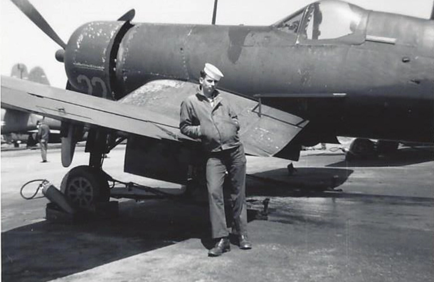 U.S. Navy Sailor Posing with F4U Corsair, NAS Jacksonville (Bancroft/Smith Collection)