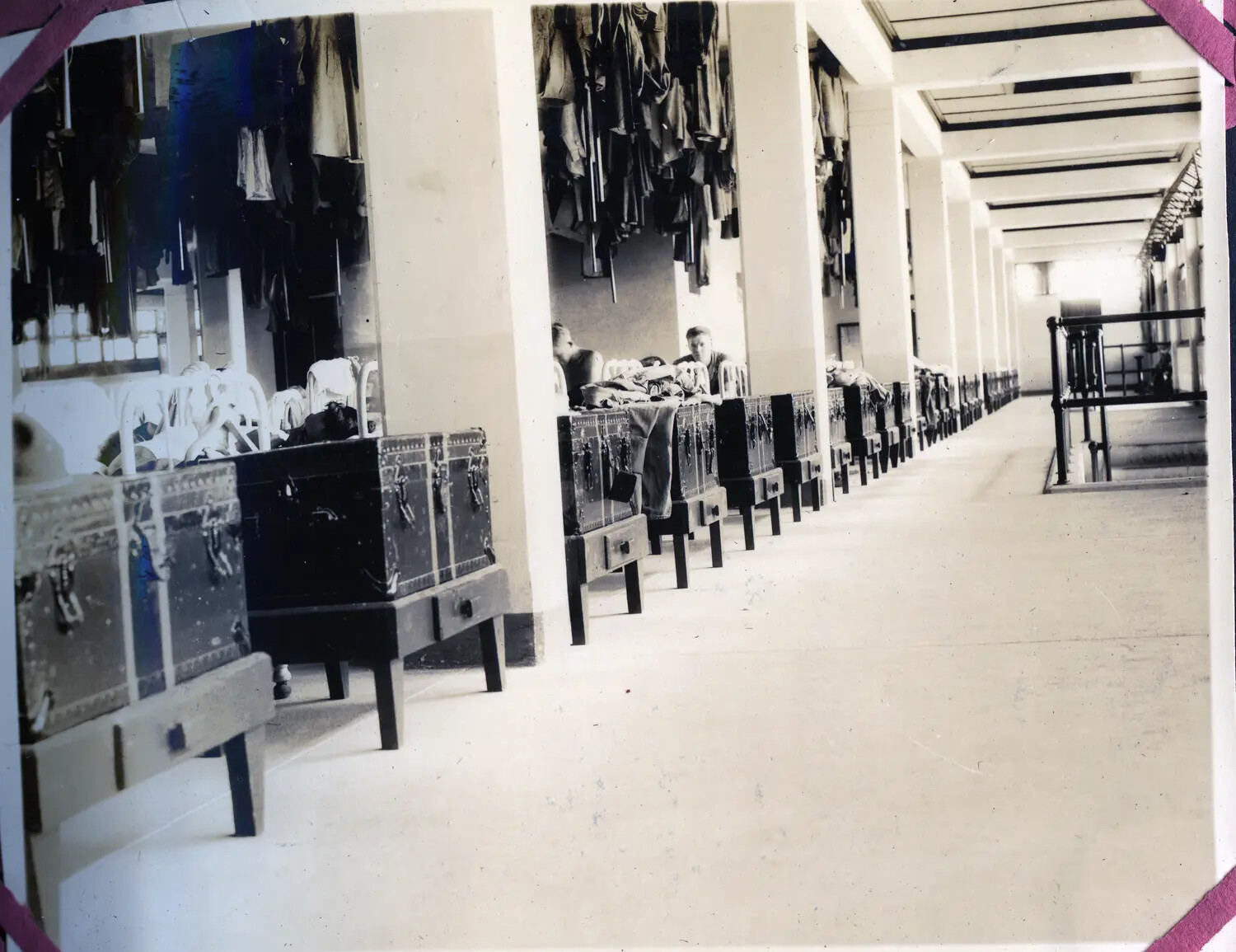 Open-Bay Barracks Interior with Footlockers, Panama Canal Zone, WWII