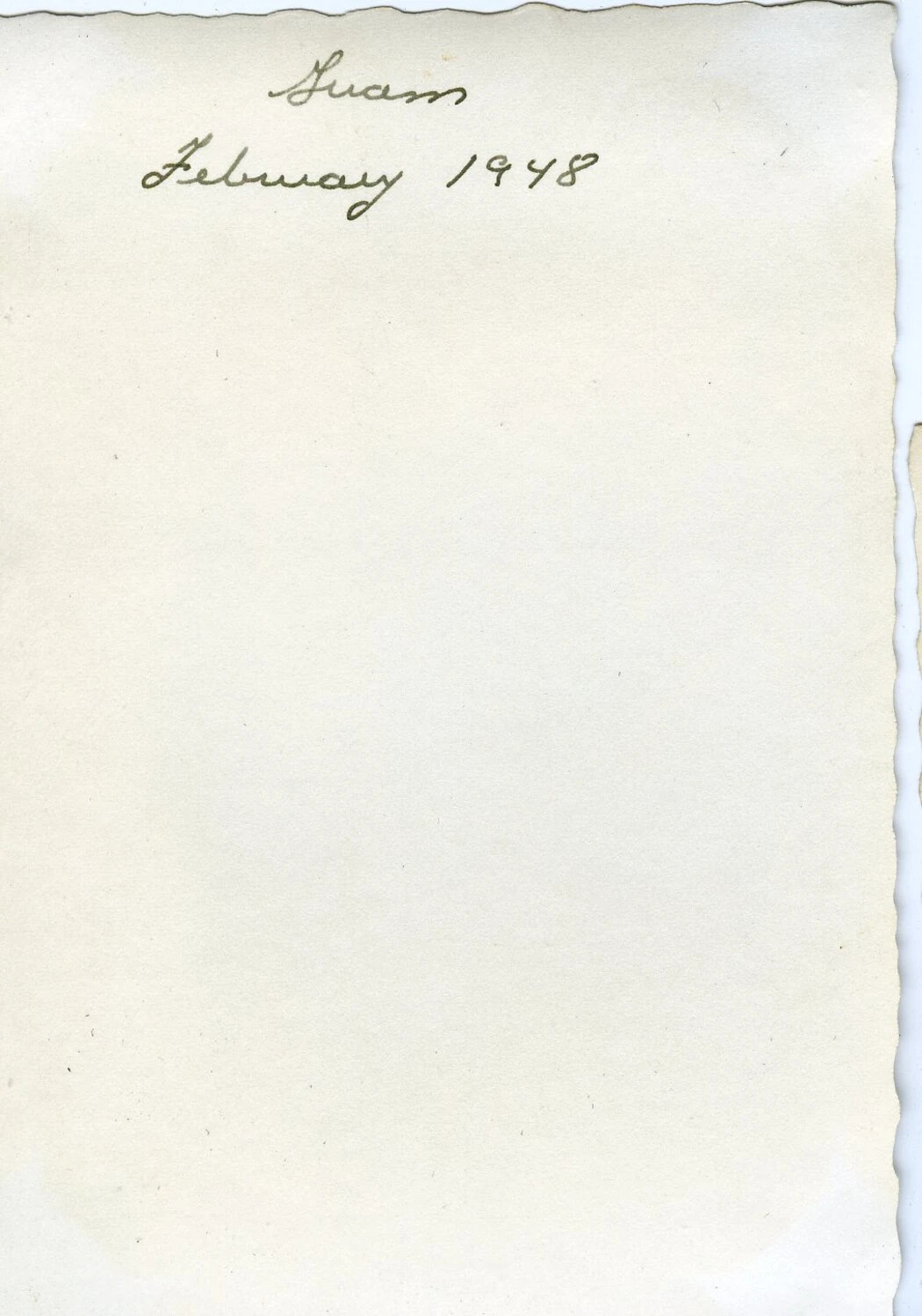 Handwritten Album Caption Page: 'Guam, February 1948'