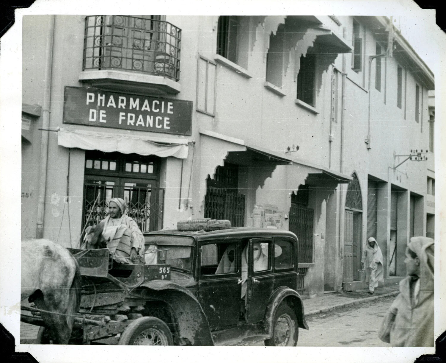 Street Scene with 'Pharmacie de France' Storefront, North Africa -- U.S. Army Signal Corps Photograph