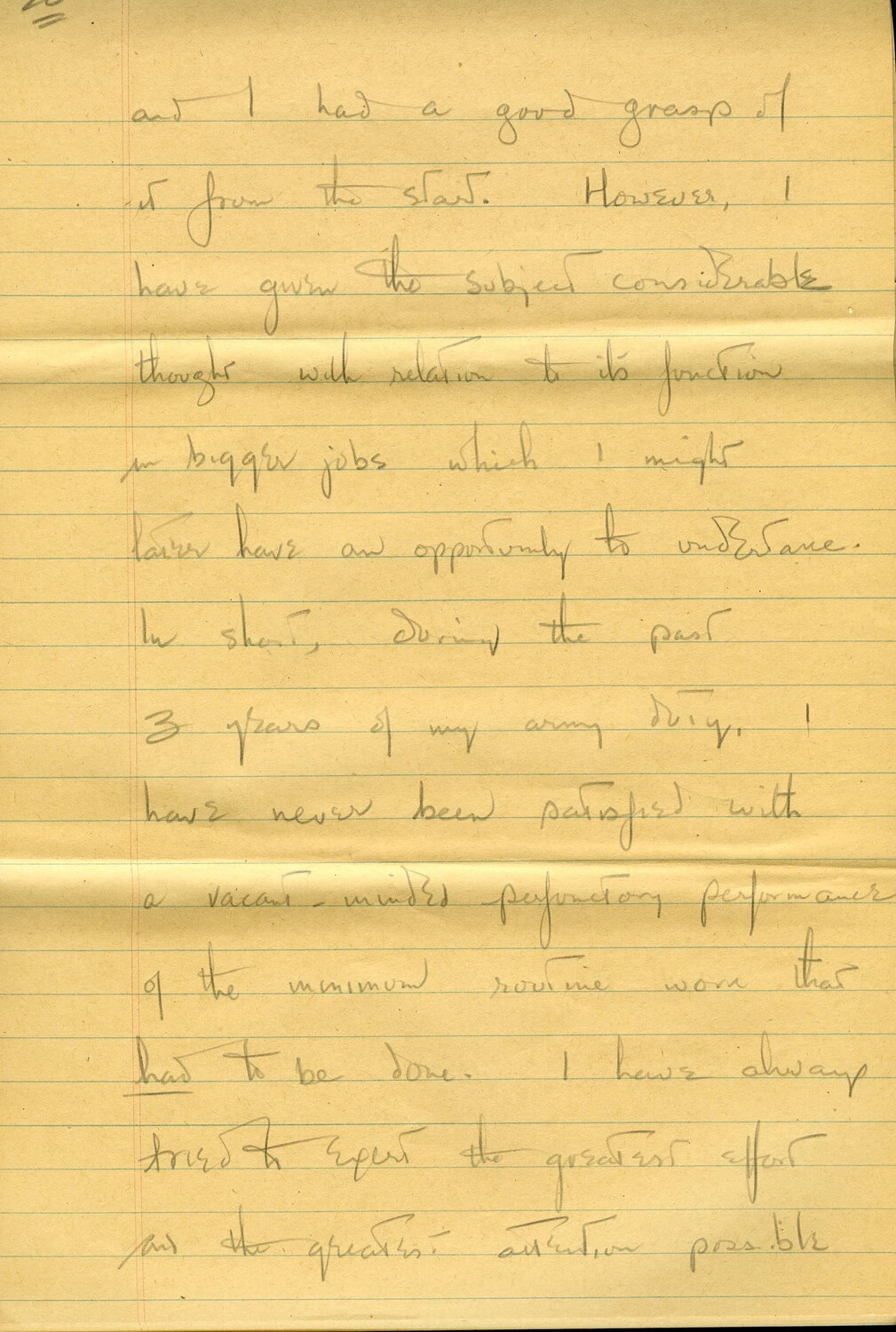 Handwritten Draft Memoir/Request Letter Page, U.S. Army Transportation Officer, CBI Theater, WWII (Page 059) - Reflections on Three Years of Army Service