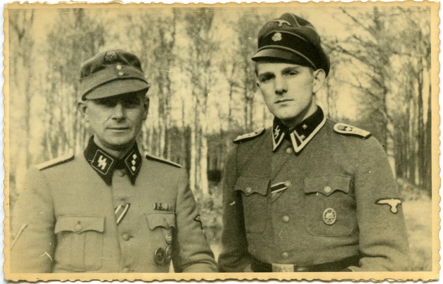 Two Waffen-SS Soldiers in Birch Forest, Eastern Front, WWII German-Russian Collection