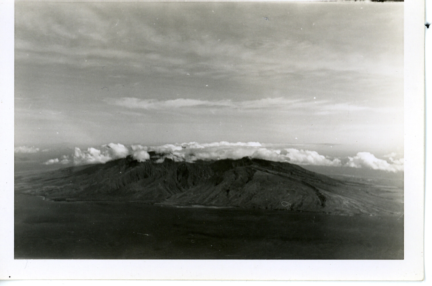 Aerial View of Hawaiian Volcanic Mountain with Cloud Band, Hawaii