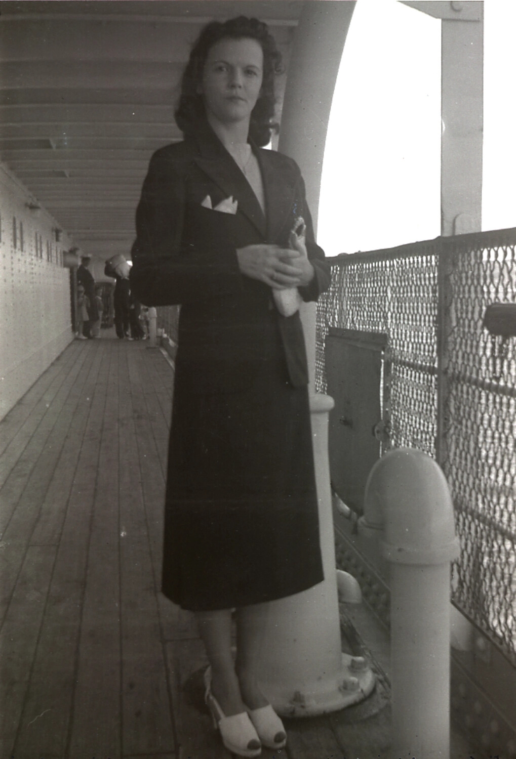 Woman on Ship's Promenade Deck, 'China Negatives' Collection, WWII Era