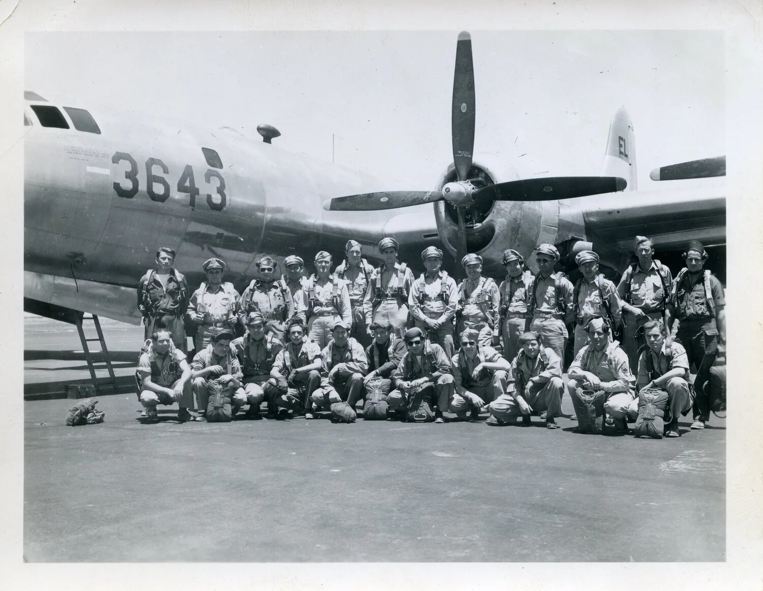 Combined B-29 Superfortress Bomber Crews Beside Aircraft No. 3643, Squadron Code 'EL,' World War II