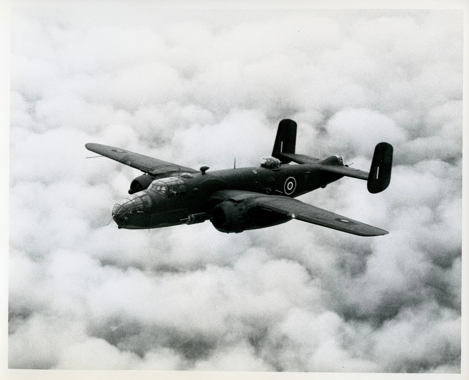 North American B-25 Mitchell Medium Bomber in RAF Markings, In-Flight Air-to-Air Photograph