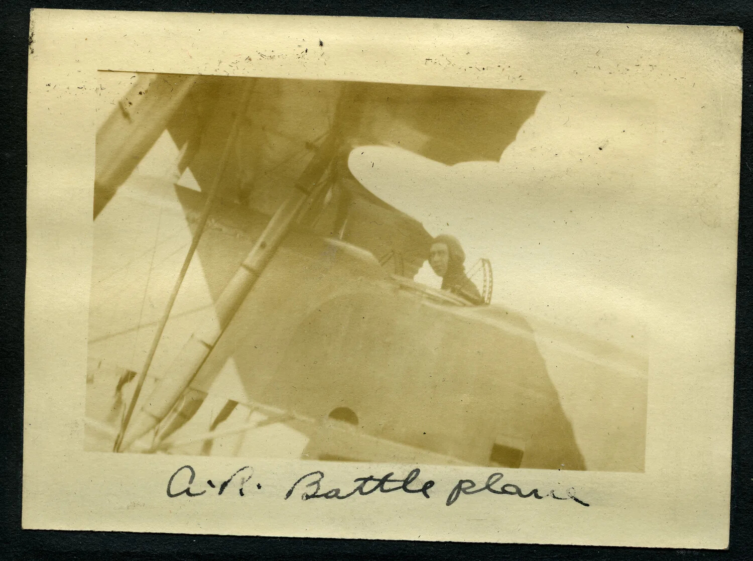 "A.R. Battleplane" - French Dorand AR Biplane Cockpit View, WWI France (NY Cops WWI Photo Album)