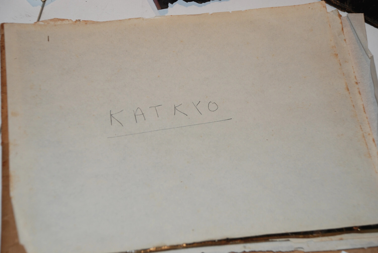 Handwritten Album Divider Page Reading 'KATKYO,' WWII China-Burma Collection