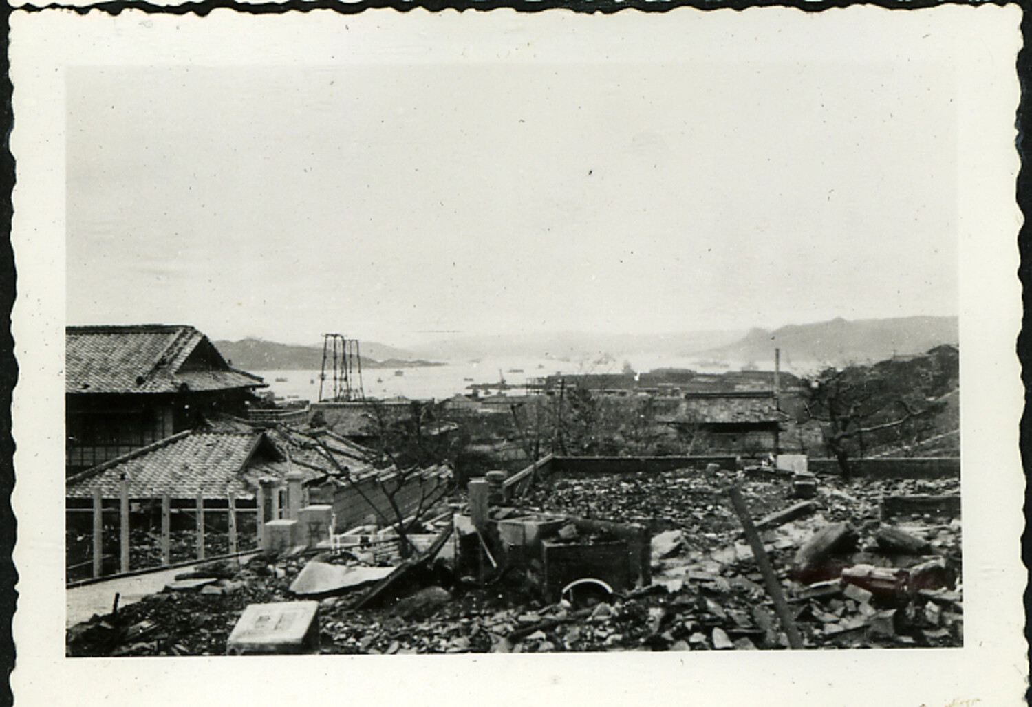 Elevated View of Ruined District and Harbor, Hiroshima, Japan, Post-Atomic Bomb, 1945