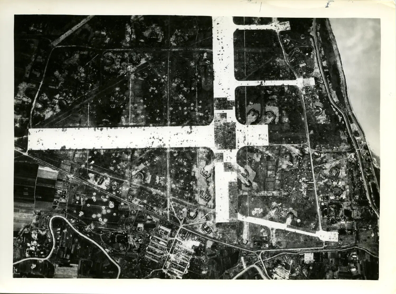 WWII Aerial Reconnaissance Photograph of a Japanese-Held Airfield Complex, CBI Theater