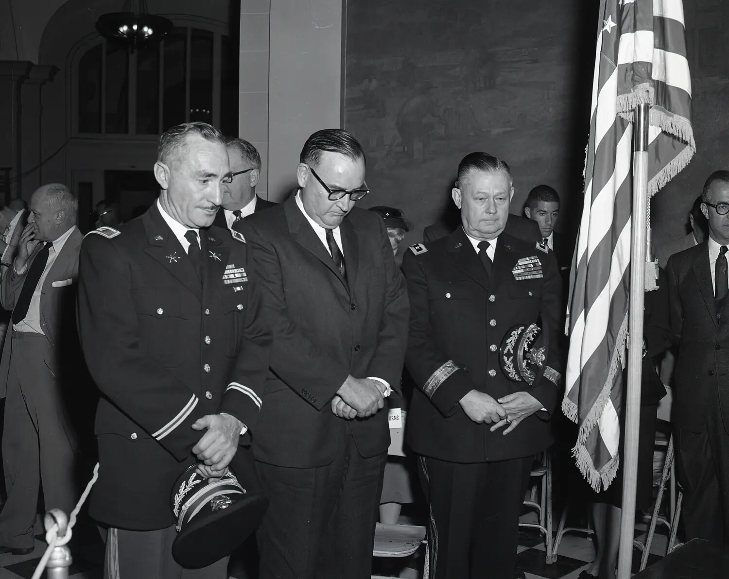 National Guard Officers and Civilian Dignitary During Invocation at State Capitol Ceremony