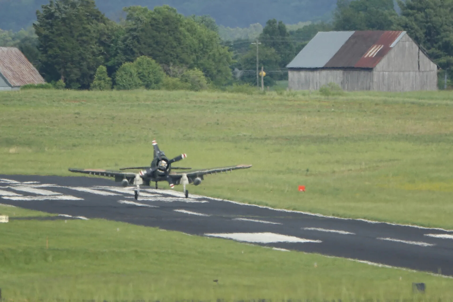A-1 Skyraider on Takeoff/Landing Roll, Rural Airfield, May 2019