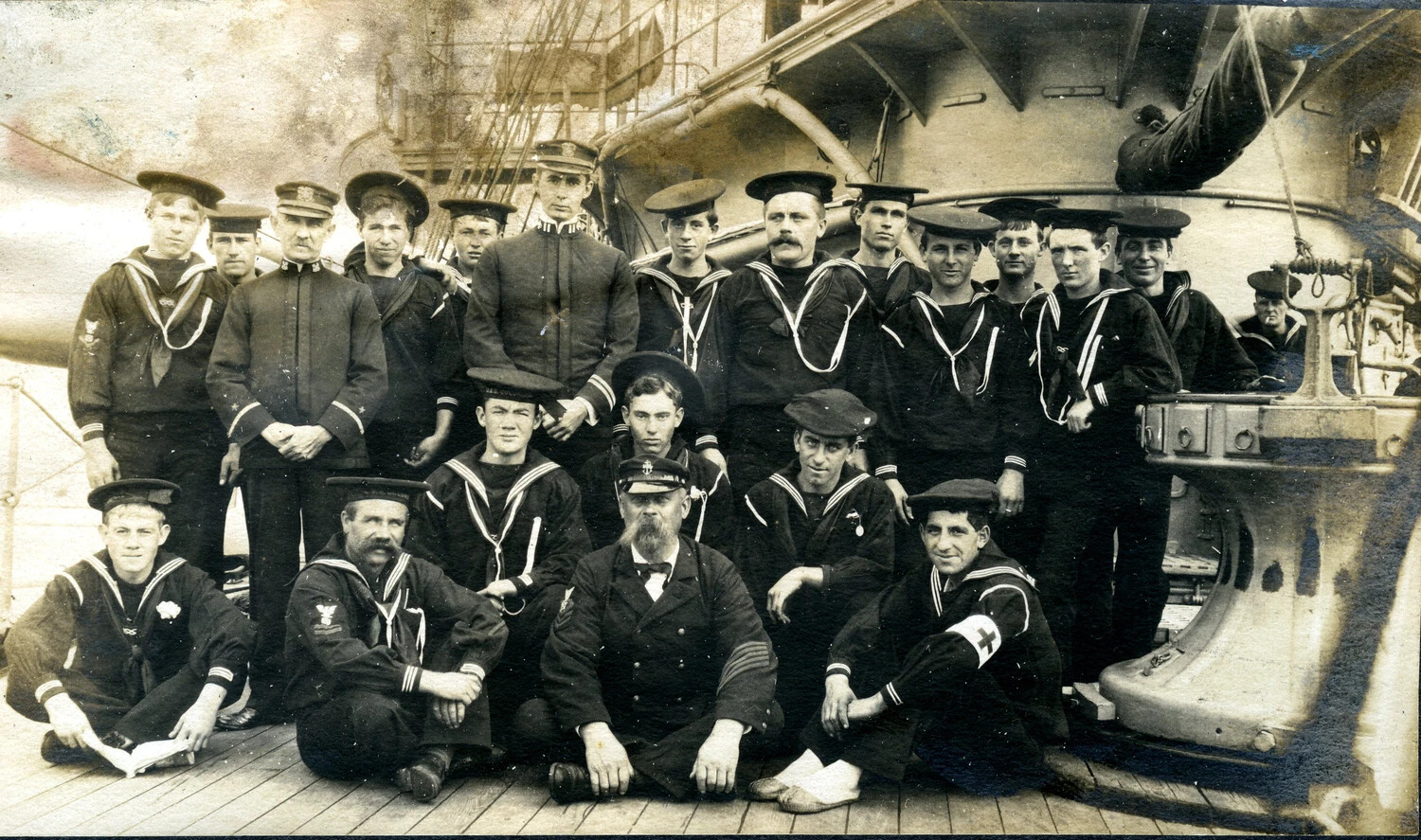 Group Portrait of Crew Members Aboard USS Columbia (C-12), c. 1898-1907