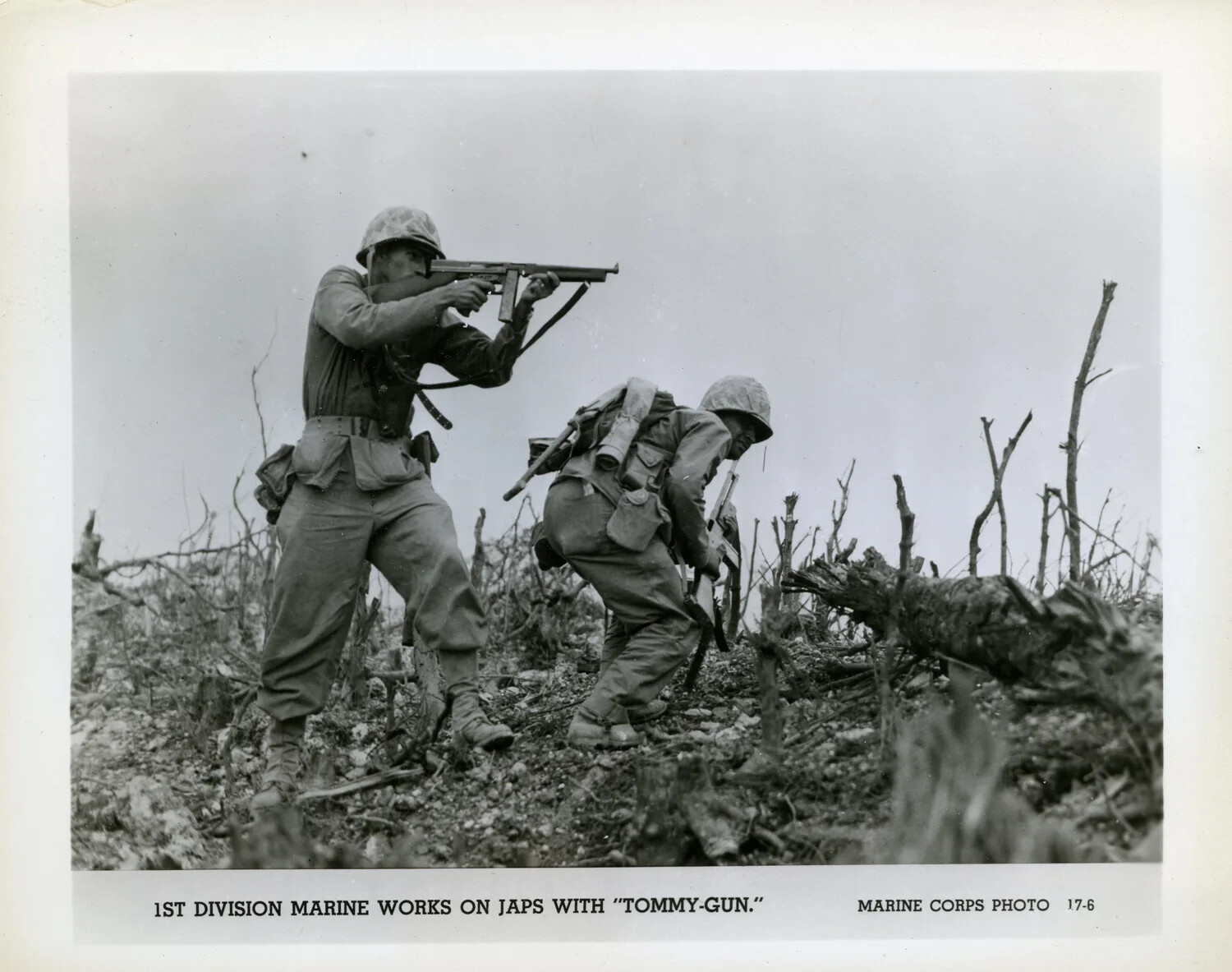 "1st Division Marine Works on Japs with Tommy-Gun" — Battle of Okinawa