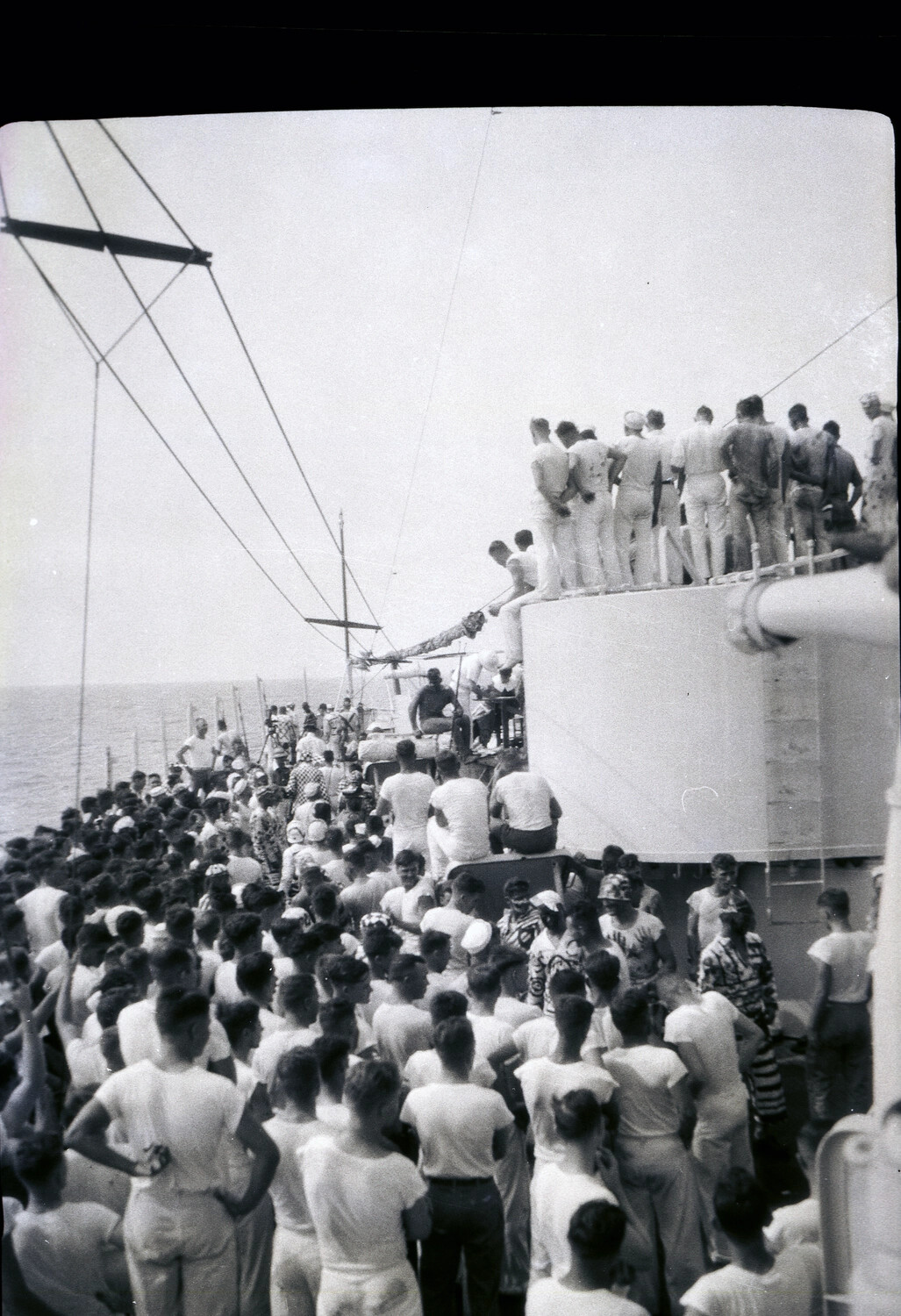 Sailors Gathered on Deck for Shipboard Ceremony, U.S. Navy Pacific/China Station, 1930s