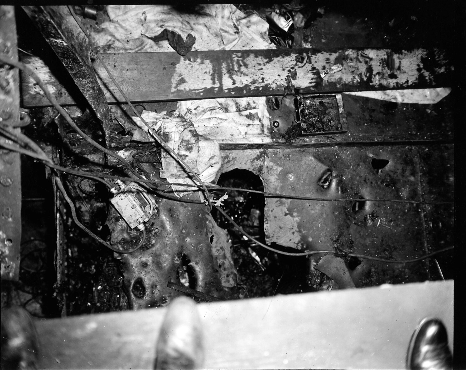 Interior Battle Damage Aboard USS Saratoga (CV-3) Following Kamikaze Attack