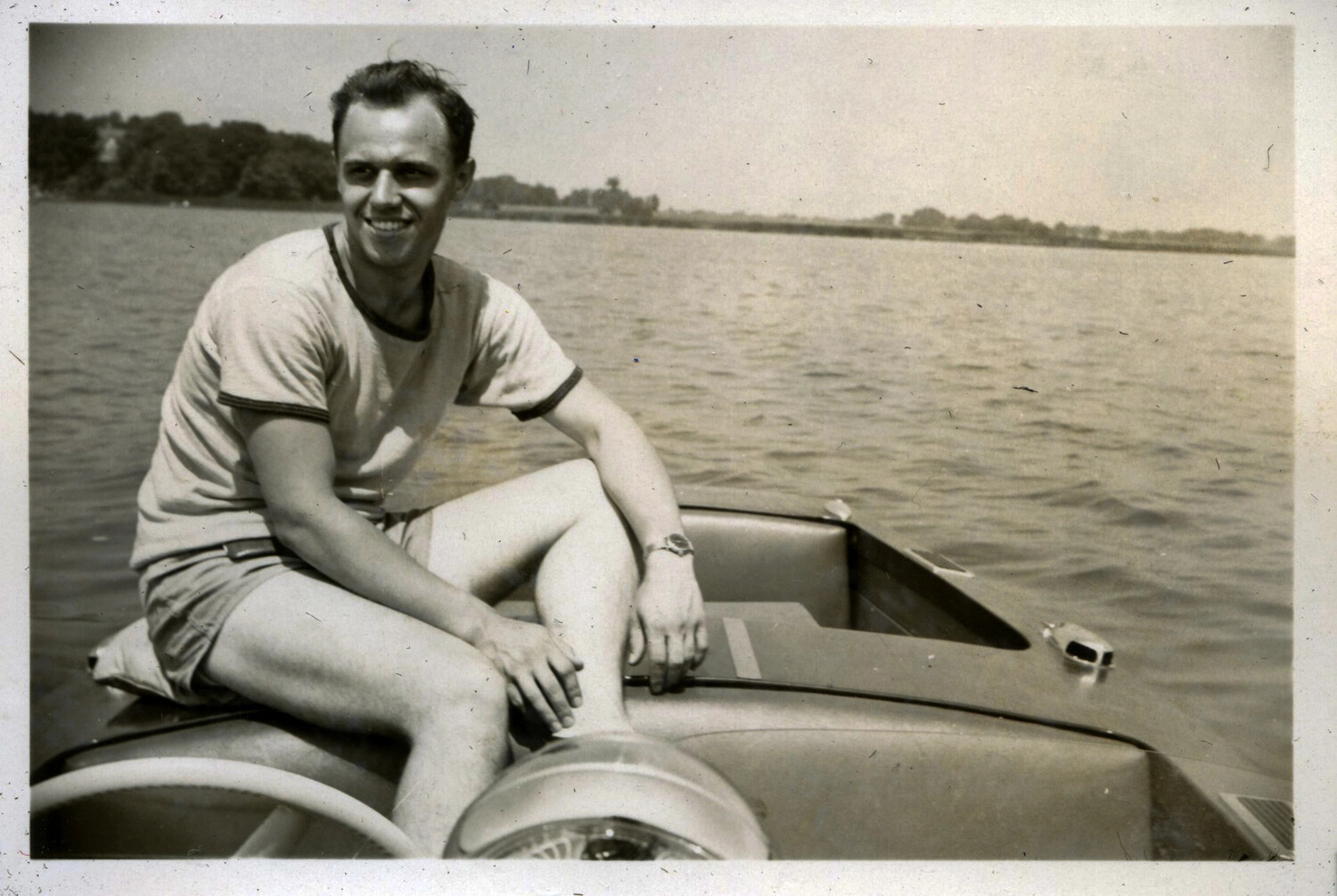 Informal Snapshot of a Young Man Aboard a Motorboat, Bancroft Collection, Korean War Era