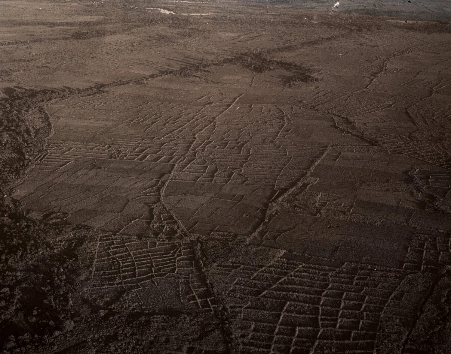 Aerial View of Burmese Agricultural Fields and Paddies, WWII CBI Theater (Stinson L-5 Reconnaissance Photograph)