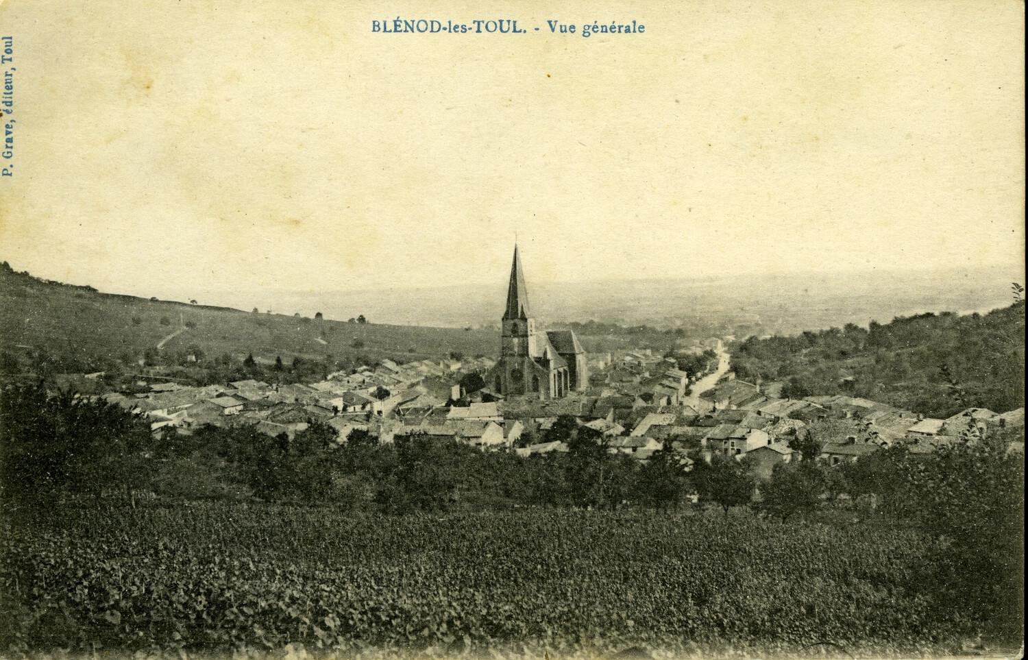 Real Photo Postcard: 'Blénod-les-Toul — Vue Générale,' P. Grave, Éditeur, Toul, France, WWI Era